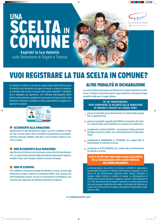Volontà sulla donazione  di organi e tessuti.